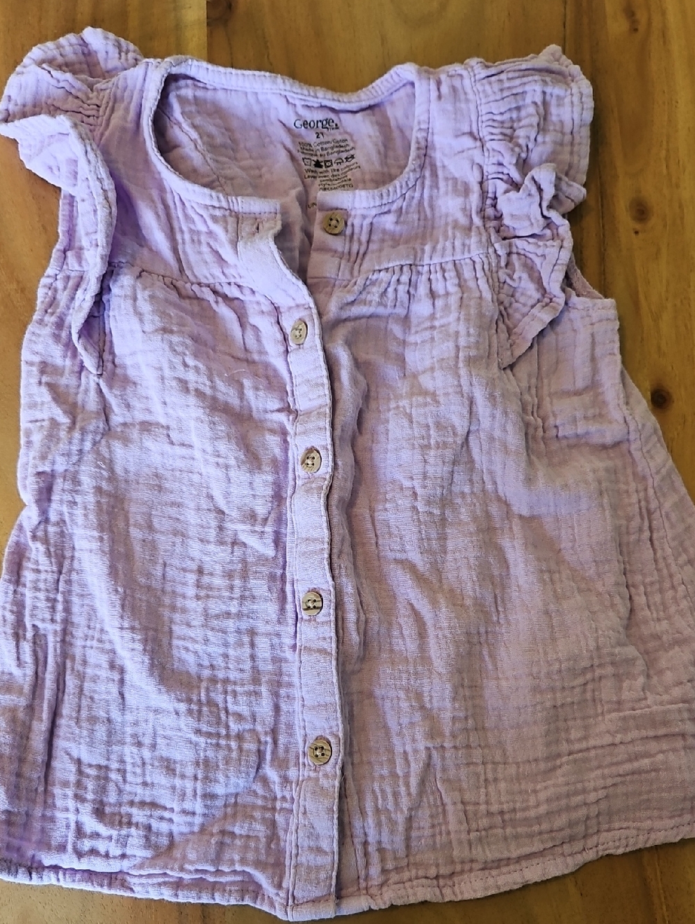Lilac Button-Front Gauze Flutter Sleeve Top 2T